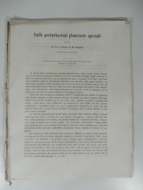 Sulle perturbazioni planetarie speciali. Nota